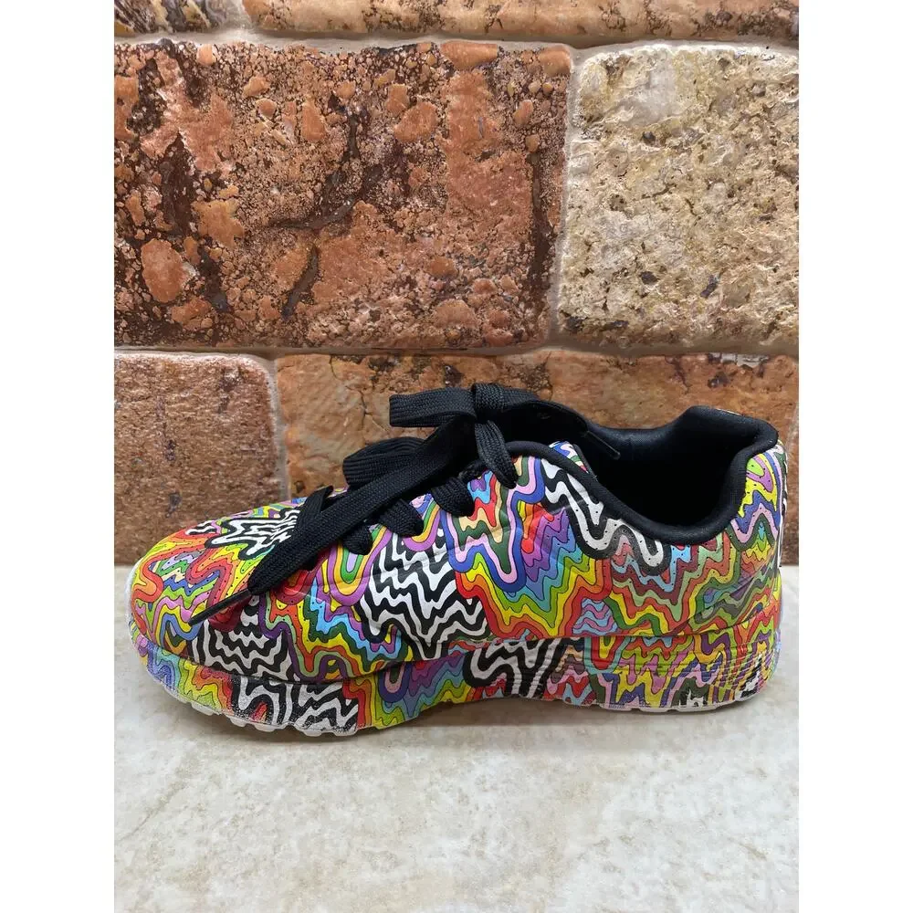 Skechers Sneakers Jen Stark Kids Size 1 Psychedelic Rainbow Art Shoes Swirl - Picture 10 of 13